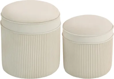 Produktbild von 2er Set Sitzhocker mit Stauraum Hocker mit Deckel, Runder Fußhocker mit Samtoptik 36 x 36 x 41,5 cm Cremeweiß