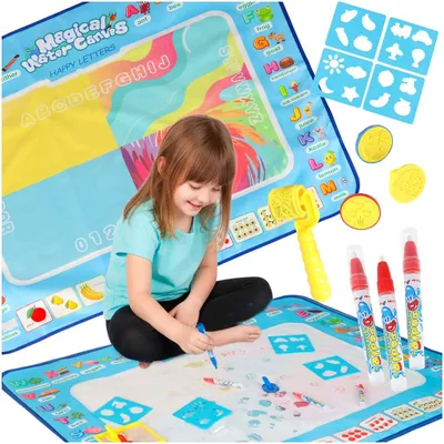 Obrázok produktu pre Vodná maliarska podložka 100×80 cm Abeceda – sada pre deti 3+ so šablónami, fixkami
