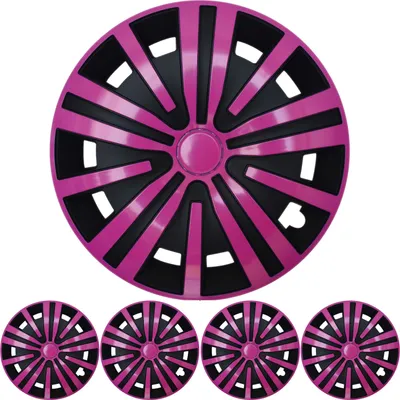 Produktbild von 4x PREMIUM DESIGN Radkappen Radzierblenden Set Spinel 15 ZOLL in Pink Schwarz