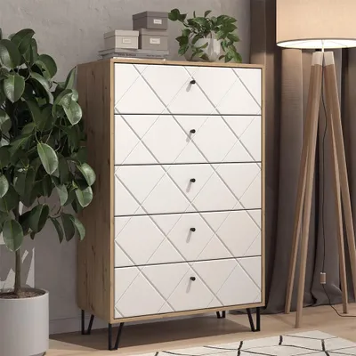 Image de Commode avec tiroirs Vicco Nizza Chêne Artisan 80.2x127.4cm avec 5 tiroirs, Model 57498