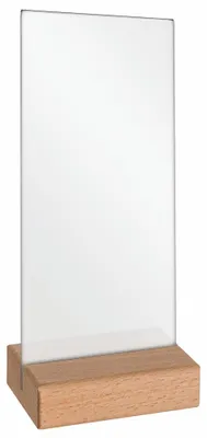 Produktbild von Tischkartenhalter DIN Lang beiseitig Hochformat mit Acryl Plakattasche aus unbehandeltem Buchenholz Tischaufsteller Speisekartenhalter