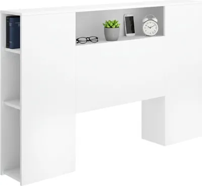 Image de Bonner - Tête de lit, 23x157 cm Blanc, Avec étagères