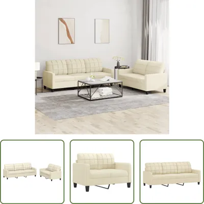 Produktbild von The Living Store 2-tlg. Sofagarnitur mit Kissen Creme Kunstleder