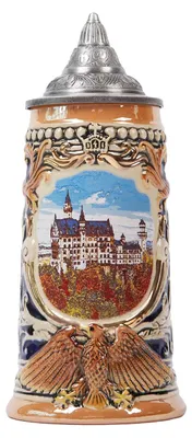Bierkrug Keramik Neuschwanstein Zinndeckel 0,7 L