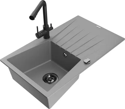 Produktbild von Mexen Cesar 1 Becken-Granitspüle mit Abtropffläche und Mischbatterie Duero, Grau - 6514-71-671600-70-B