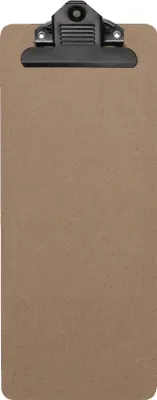 A clipboard with a clip at the top, shown from a front-facing perspective.