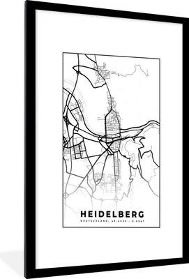 Produktbild von MuchoWow® Gerahmtes Poster Heidelberg - Karte - Stadtplan 60x90 cm - Poster mit Schwarzem Bilderrahmen Wandposter Rahmen Foto Bilder - Dekoration - Wandposter Wohnzimmer - Hochwertig