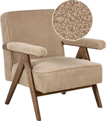 Zdjęcie produktu dla BELIANI Fotel beżowy tapicerowany boucle drewniana rama i podłokietniki retro design do salonu