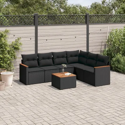Produktbild von Design 7-tlg. Garten-Sofagarnitur mit Kissen Schwarz Poly Rattan, Gartenmöbel-Sets 2024 Neu
