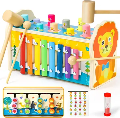 Productafbeelding van Xylofoon Montessori houten speelgoed - 3 jaar - Meisjes en jongens - 1 hamerspel - Kinderspeelgoed - Motoriekspeelgoed