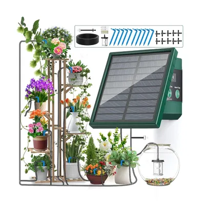 Produktbild von Solar Bewässerungssystem Automatisch, 10m Tropfschlauch mit 10 Tropfköpfen, einstellbarer Bewässerungsmodus, für Garten Balkon Terrasse Topfpflanzen