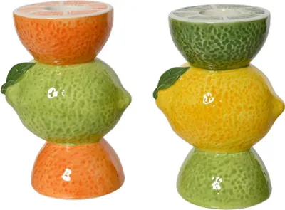 Produktbild von Sommerliche Limette-Zitrone Kerzenhalter Keramik 10,5cm 2er Set, 2 Stück
