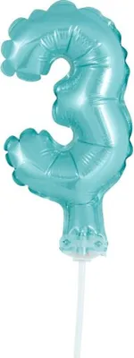 Obrázek produktu pro Balón foliový číslice - 3 - SVĚTLE MODRÁ 12,5 cm s držákem