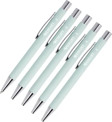 Produktbild von Westcott PRIMESOFT Kugelschreiber 5 Stück | 5er Set Mintfarbene Premium Kugelschreiber aus Aluminium | Dokumentenecht mit blauer Tinte | Strichstärke XB 1,4 mm | E-745003 00