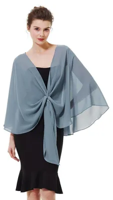 Immagine prodotto di Sciarpa in chiffon da donna, elegante, tipo bolero, leggera giacca estiva, sciarpa da sposa per abito da sposa, abito da cerimonia, colore blu polvere, taglia unica