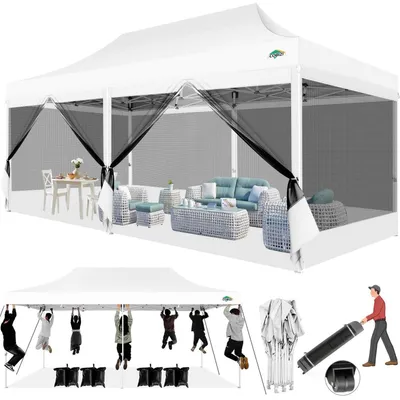 Produktbild von Faltpavillon 3x6m Wasserdicht UV-Schutz mit 6 Mesh-Seitenwänden Weiß