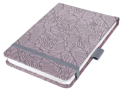 Produktbild von SIGEL JN352 Notizblock Jolie - Lilac Monstera - punktkariert (Dot-Lineatur) - A6+ - lila, schwarz - Hardcover - 158 S. -