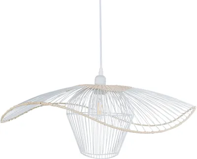 Produktbild von BELIANI Hängelampe Weiß u. Beige aus Rattan Boho Stil Modern Hängeleuchte für Esstisch Esszimmer Wohnzimmer Schlafzimmer