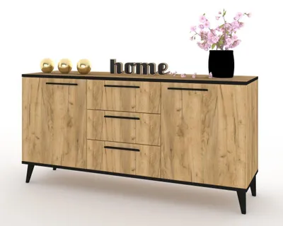 Produktbild von Kommode mit Schubladen Fernsehschrank HANA 3S Golden Craft Eiche mit schwarzem Rand/Craft Eiche 150cm