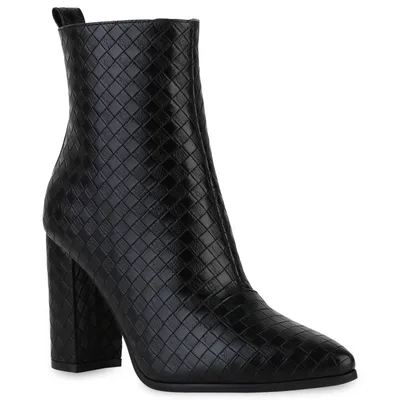 Produktbild von VAN HILL Damen Klassische Stiefeletten Blockabsatz Prints Absatz-Schuhe 840337, Farbe: Schwarz Muster, Größe: 41