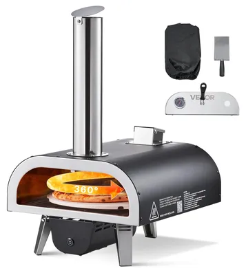 Productafbeelding van VEVOR pizzaoven voor buiten, 12 inch, houtpelletoven met thermometer en elektrische rotatie