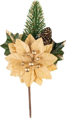 Produktbild von MAGICHOME WEIHNACHTS-Zweig mit Blüte, goldfarben, 18 cm