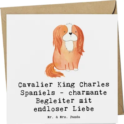 Produktbild von Mr. & Mrs. Panda Grußkarte Cavalier King Charles Spaniel Begleiter - Weiß - Geschenk, Hunderassen Beschreibung, Glückwunschkarte, für jeden, anlasskarte, Charakter