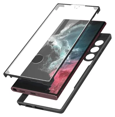 Produktbild von Avizar, Rundum-Schutzhülle mit Silikon Bumper für Samsung Galaxy S22 Ultra, Schwarz