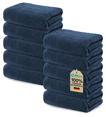 Produktbild von Ôhm 10er Set Handtuch 30x30 cm – 100% Baumwolle Frottee 500 g/m² Dunkelblau – Gästehandtücher & Waschlappen 30x30, extra weich & saugstark –
