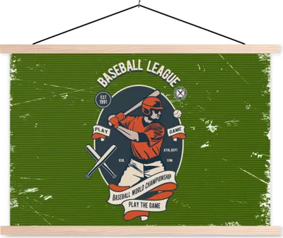 Produktbild von MuchoWow® Textilposter Baseball - Baseball - Retro 120x80 cm mit holzfarbenen Rahmen - Aufhängeset