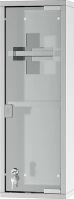 Image de kleankin Armoire à Pharmacie 2 étagères 3 Niveaux 20L x 12l x 58H cm Porte Verre trempé Symbole Croix Acier INOX.