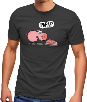 Produktbild von Herren T-Shirt Schwein Ferkel Steak Papa? Sarkasmus für Fleischesser Ironie Fun-Shirt Grillen Spruch lustig Moonworks® anthrazit M