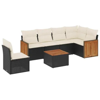 Produktbild von vidaXL 7-tlg. Garten-Sofagarnitur mit Kissen Schwarz Poly Rattan