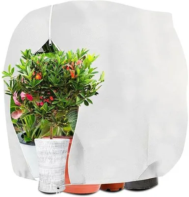 Image de Housse de protection d'hiver pour plantes en pot avec fermeture éclair, respirante, imperméable, 160 x 180 cm, blanche