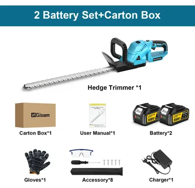 Immagine prodotto di Potatore elettrico per siepi - Tagliabordi a batteria - Motore brushless - Lame da 520 mm - Manico girevole - Sistema a 18V - Set con 2 batterie