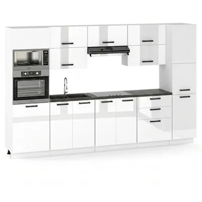 Produktbild von ULWEHOME | Küchenzeile 300 cm Weiß Hochglanz, Küchenmöbel-Set mit Backofen-Mikrowellenschrank, Vorratsschrank & geteilten Arbeitsplatten 120 cm, KI-generiertes Bild