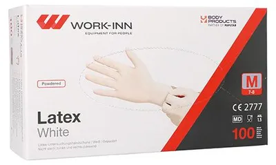 Produktbild von "WORK-INN" Handschuhe, Latex gepudert "White" weiss - natur Größe: M