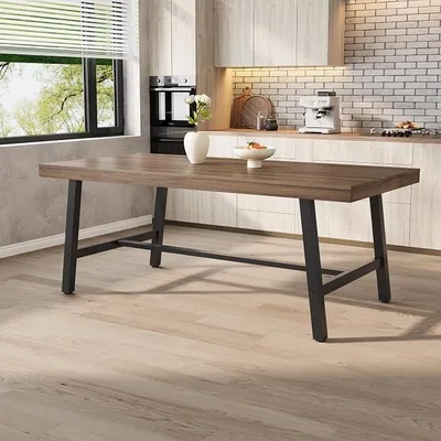 Obrázek produktu pro Průmyslový jídelní stůl 180 cm – Velký dřevěný stůl pro 6-8 osob – Obdélníkový tvar, stabilní kovová konstrukce, moderní a robustní – Ideální do jídelny, kuchyně i obývacího pokoje – Barva: Hnědá