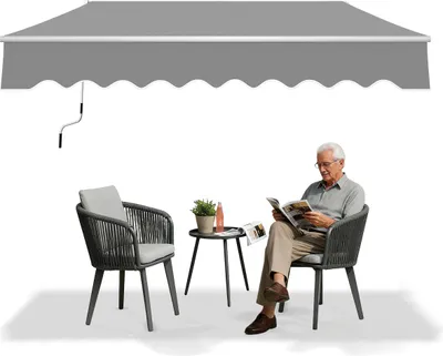 Obrázek produktu pro LARS360 2,5 m × 2 m světle šedá markýza s kloubovým ramenem Sluneční clona Markýza s upínacím mechanismem Hliníkový rám Polyester Voděodolná markýza na balkon nebo do zahrady
