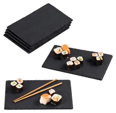 Produktbild von Relaxdays Schieferplatte 6er Set, 20 x 30 cm, Servieren von Käse & Desserts, Servierplatte zum Beschriften, anthrazit