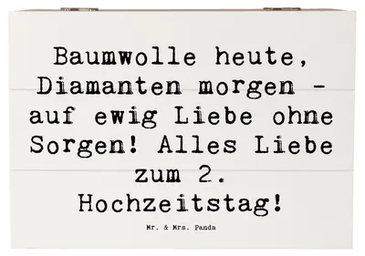 Produktbild von Mr. & Mrs. Panda Box Spruch 2. Hochzeitstag Baumwollhochzeit 22 x 15 cm - Weiß - Geschenk, fotobox, Hochtzeit, Ehe, Geschenke, Erinnerungsbox, Liebe, Heiraten, Jubiläum