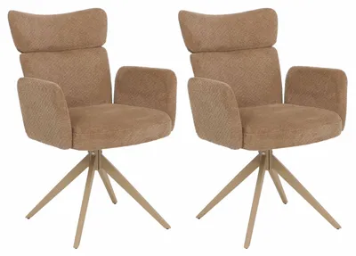 Produktbild von 2er-Set Esszimmerstuhl HWC-N11, Stuhl, drehbar Auto-Return Stoff Bouclé 350g/m²  hellbraun, Beine Holz-Optik