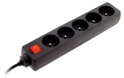 Immagine prodotto di Multipresa con interruttore - 5 prese - 16 A - Cavo da 1 m - Nero