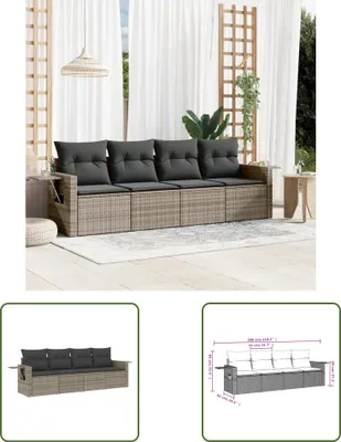 Produktbild von The Living Store 4-tlg. Garten-Sofagarnitur mit Kissen Grau Poly Rattan