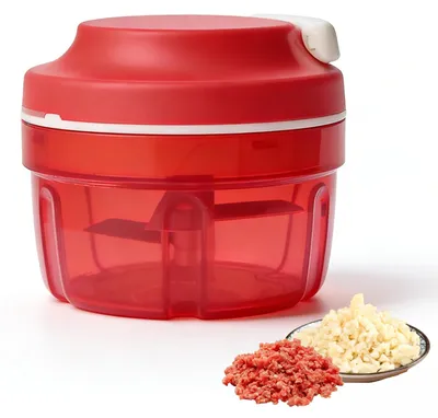 Produktbild von Zwiebelschneider mit Seilzug, Gemüsezerkleinerer Manuell für Zwiebeln Knoblauch Obst (Rot)