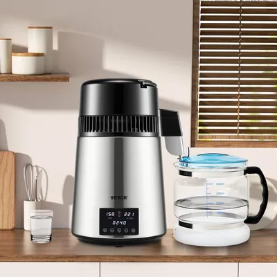 Produktbild von 4-Liter Wasserdestillierer, 1,5 L/U Gedestilliertes Wassergerät mit Zeitfunktion, Doppelte Temperaturregelung für den Einsatz zu Hause und im Büro, Silber
