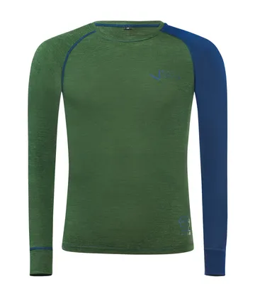 Produktbild von BLACK CREVICE - Herren Langarmshirt aus Merino Wolle | Funktionsunterwäsche | Base Layer | Farbe: Grün/Blau | Gr: XL