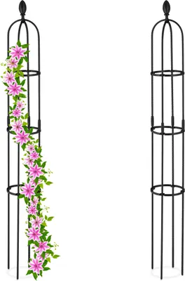 Produktbild von Relaxdays Rankhilfe Obelisk, 2er Set, 160x20 cm, Ranksäule für Kletterpflanzen, Metall, freistehend, Rosenturm, schwarz