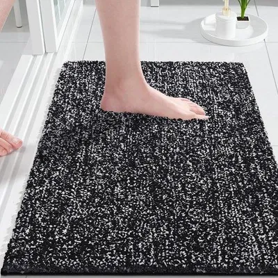 Obrázok produktu pre Ibenzoa® Mikrovláknová podložka pod sprchu a do kúpeľne – mäkká a protišmyková, 43 x 61 cm, hrúbka 2,5 cm, čierno-biela