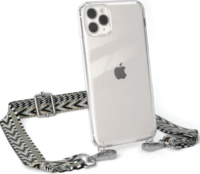 Produktbild von EAZY CASE Handykette - Verstellbarer Trageriemen kompatibel mit Apple iPhone 11 Pro Max, Handykordel mit transparenter Silikon-Hülle, Band in Grün